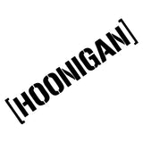 A black decal sticker with the word 'HOONIGAN' written in capital letters, centered on a white background.