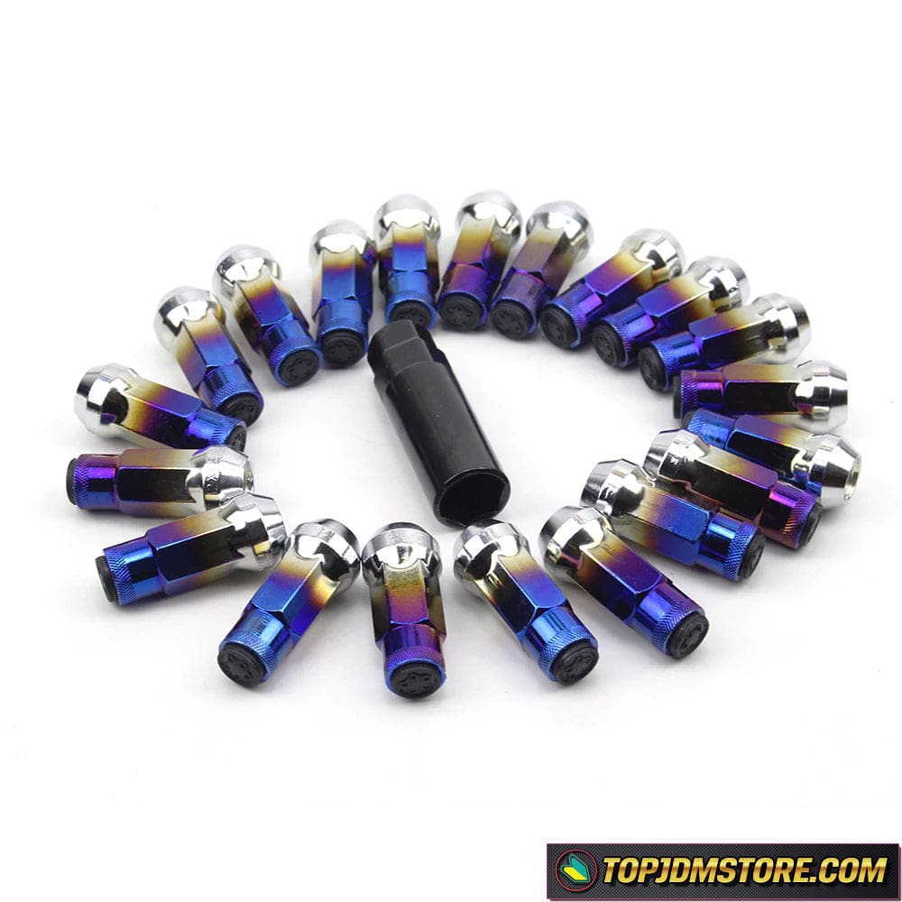 thumbnail image 2 of 20pc Baking Blue M12x1.5 Racing Lug Nuts With Key – 48mm Extended JDM SR48 Style For Aftermarket Wheels 2 of 5