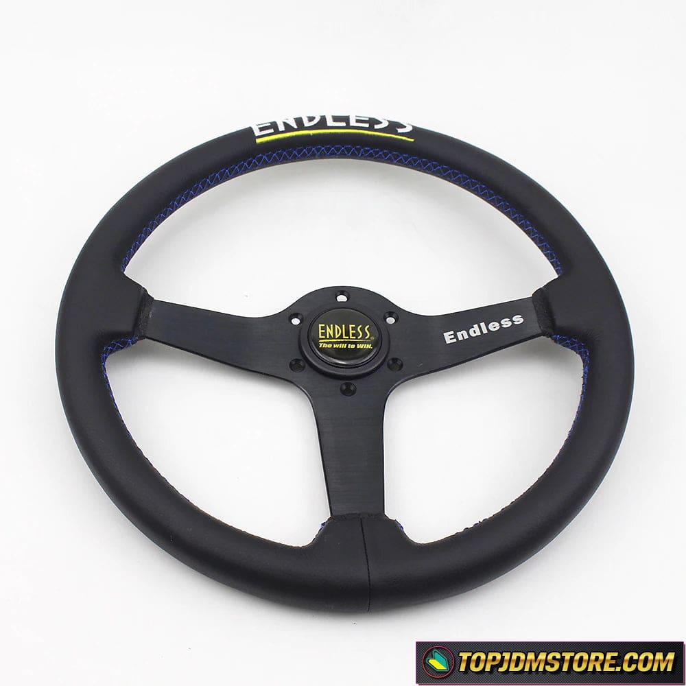 ENDLESS 14inch Flat Leather Sport Racing Steering Wheel Blue