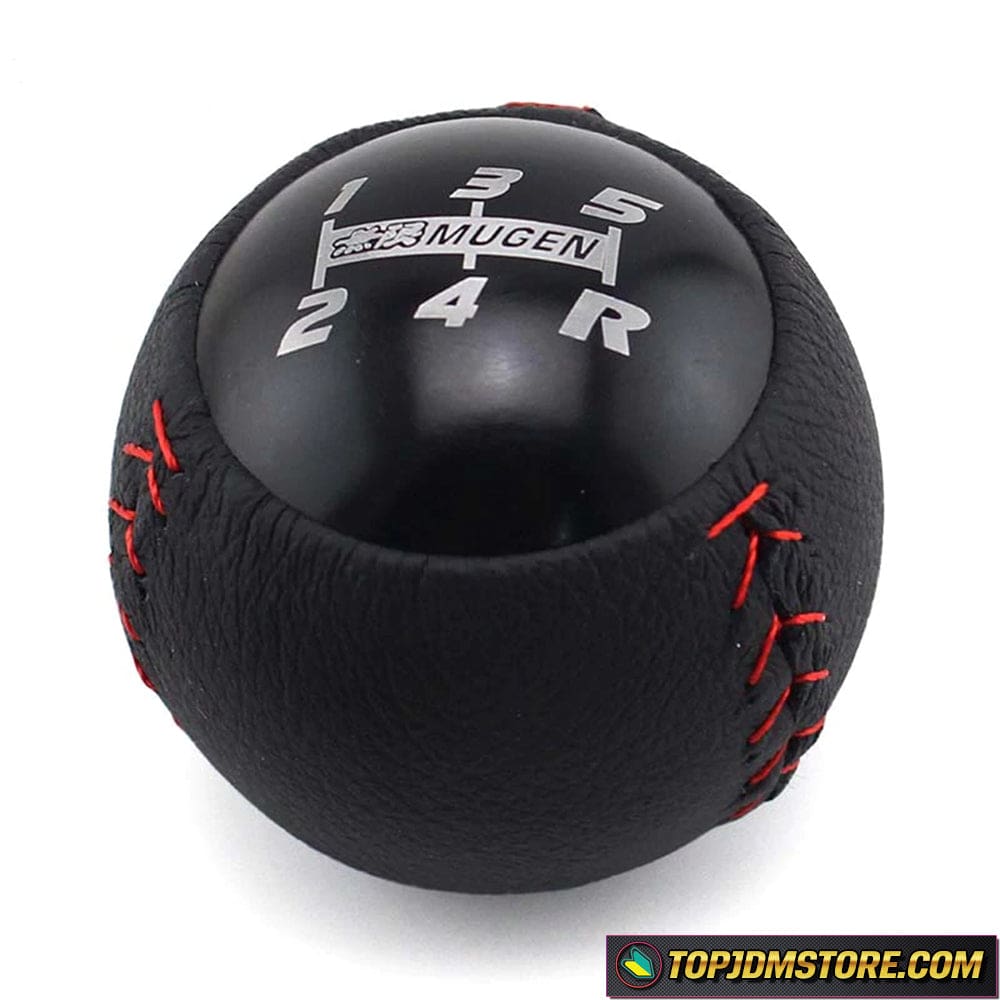 Mugen Leather Shift Knob | 5 or 6 Speed Red Stitch - Top JDM