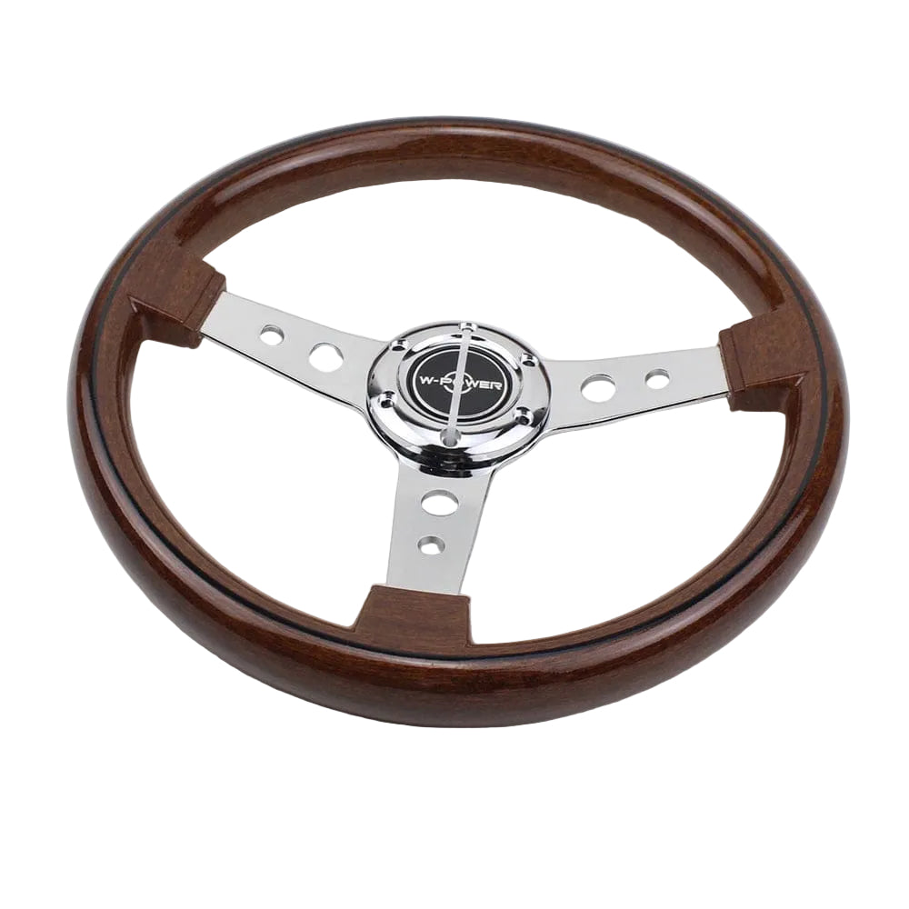 W-POWER ステアリングホイール 木目調 W-Power Steering Wheel | 350mm Wood Grain Classic Silver – Top JDM