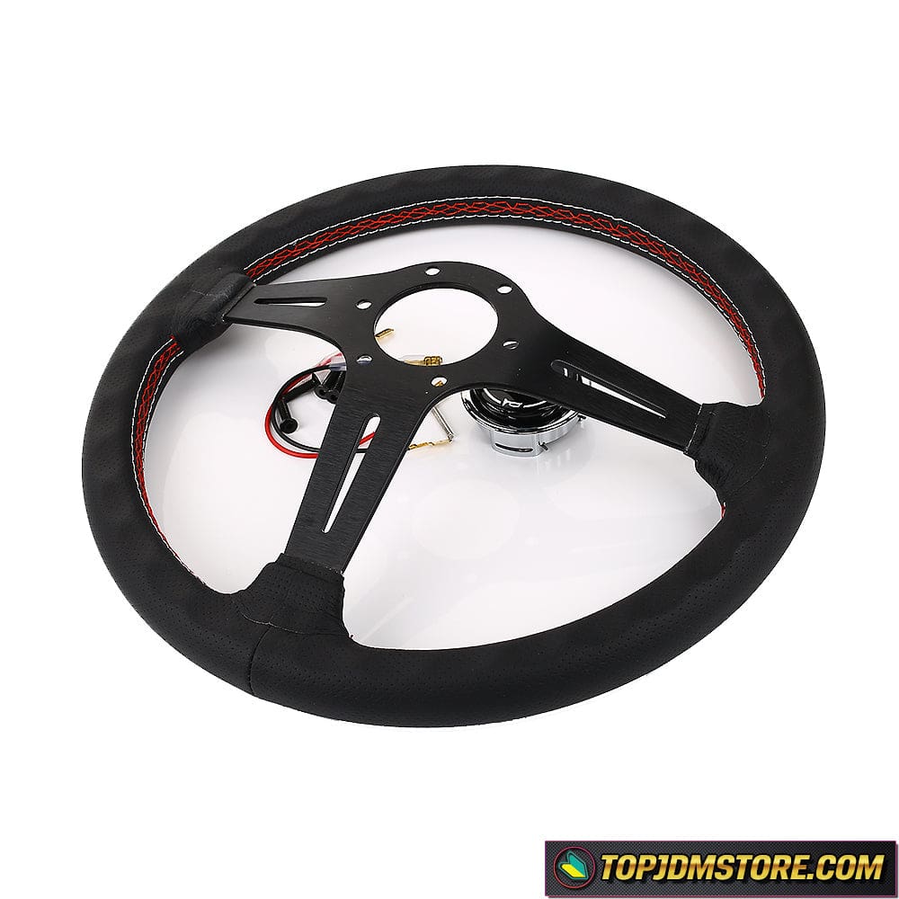 ND Red Stitch Leather Wheel | 350mm JDM Racing 74mm PCD – Top JDM