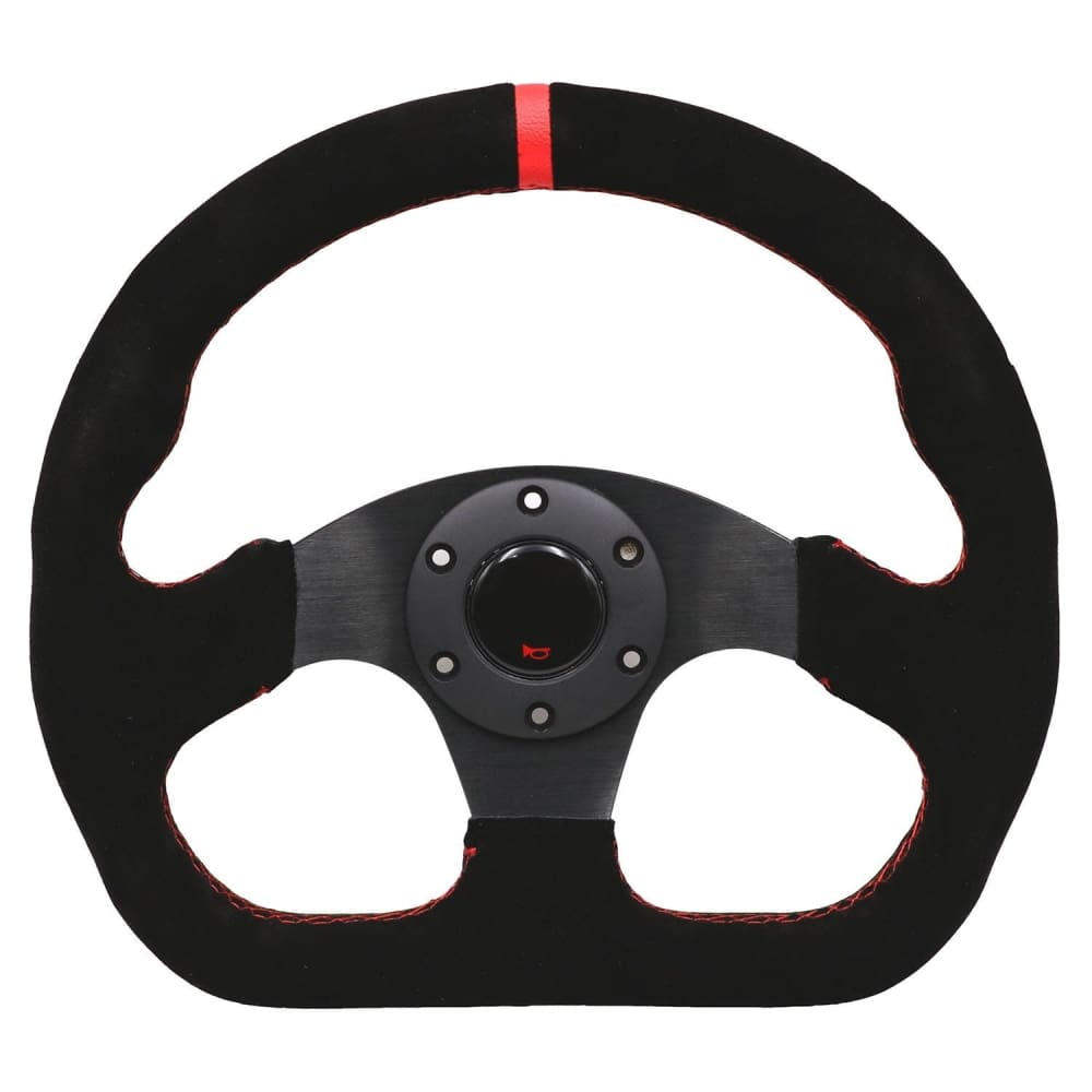 Universal Aftermarket 13inch Racing Flat Red Suede Steering Wheel