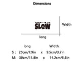 Dimensions chart for car stickers with 'Sorry I'm So Slow' design