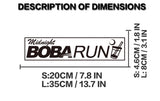 Measurement chart for 'Midnight Boba Run' product with dimensions in centimeters and inches.