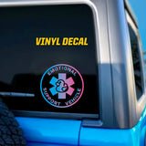 Vinyl decal on a car window with 'Emotional Support Vehicle' design.
