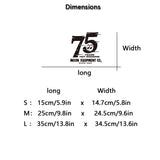 Dimensions chart for car stickers with a logo at the top left corner.