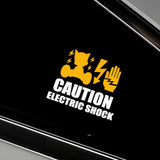 Car sticker with electric shock warning design on a black surface, featuring Roland equipment text.