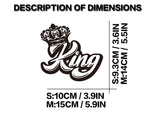 Logo of 'King' with dimensions labeled on a white background