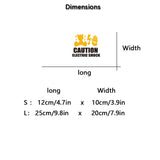 Dimensions chart for car stickers with a caution electric shock symbol and Roland equipment mention.