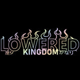 Neon-style text 'LOWERED KINGDOM' with flames on a black background