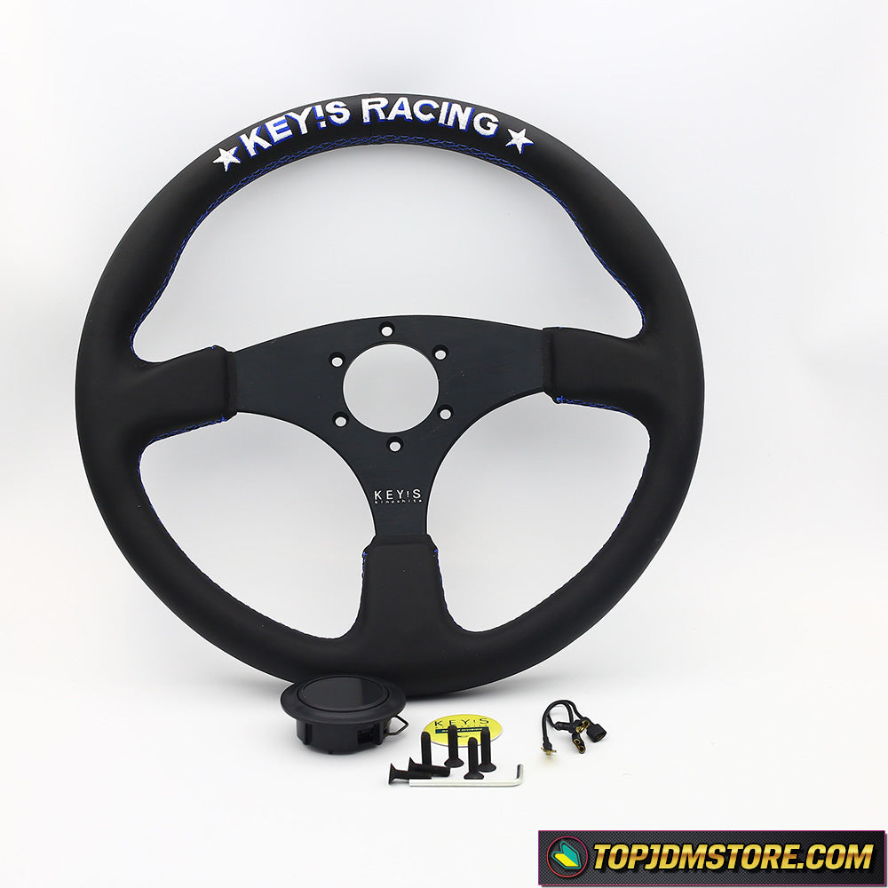 KEYS Racing Steering Wheel | Black Leather 350mm - Top JDM Store