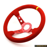 Aftermarket 14 inch Steering Wheel Deep Dish Red Suede - Steering Wheels 3