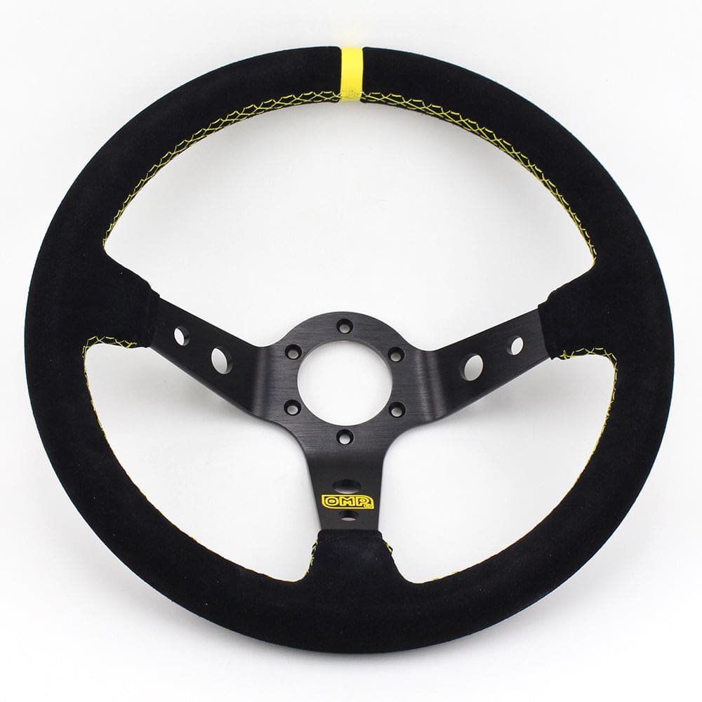 OMP RALLY 350mm径　95mmディープ　スエード生地 2 spokes steering wheel OMP Rally, 350mm suede, 95mm | races