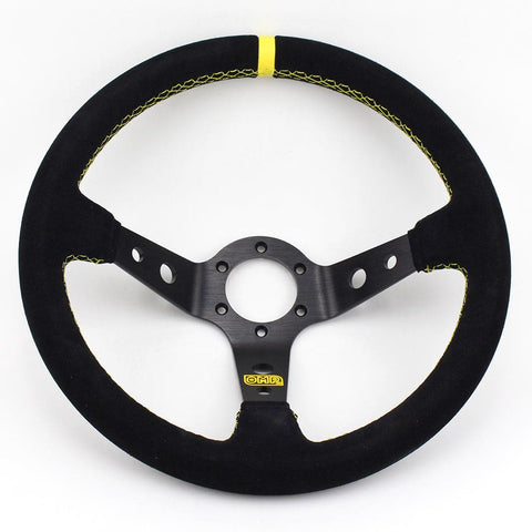 OMP Corsica Steering Wheel | Suede Fabric Black Frame - Top
