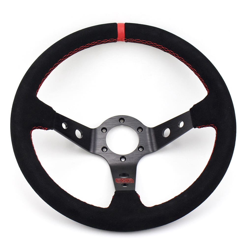 OMP RALLY 350mm径　95mmディープ　スエード生地 2 spokes steering wheel OMP Rally, 350mm suede, 95mm | races