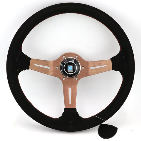 Aftermarket Italy ND Black Suede Leather Steering Wheel 14inch - Titanium - Wheels