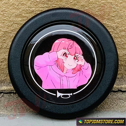 Anime Eyes Pink Girl Horn Button
