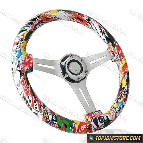 JDM Grafitti Sticker Bomb Aftermarket Steering Wheel 14inch 350mm - Steering Wheels 1
