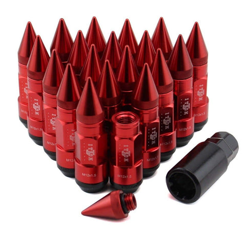 ITSOK Extended Spike Tuner Lug Nuts Lightweight 80mm - RED / M12x1.5 - Wheel Lug Nuts 2