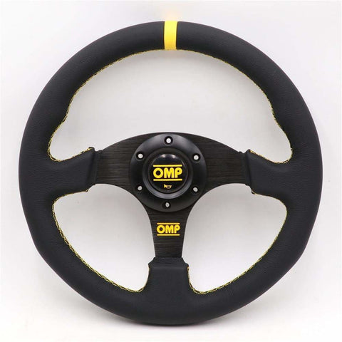 OMP Leather Racing Sport Flat Steering Wheel 13inch - Steering Wheels 1