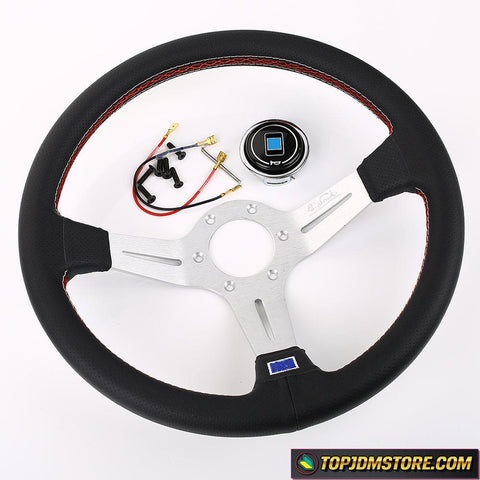 ND Lightweight Aluminum Sport Steering Wheel Real Leather - Silver - Steering Wheels 1