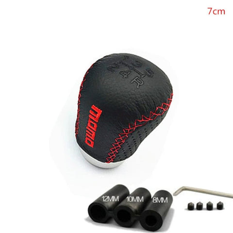 MOMO Leather Stitched Shift Knob Short 5MT - BLK / RED Stitch - Shift Knobs 1