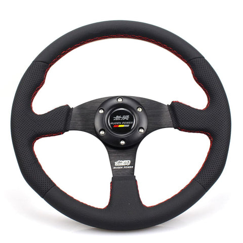Mugen Steering Wheel Leather Perforated Flat 14 - RED STITCH - Steering Wheels 1