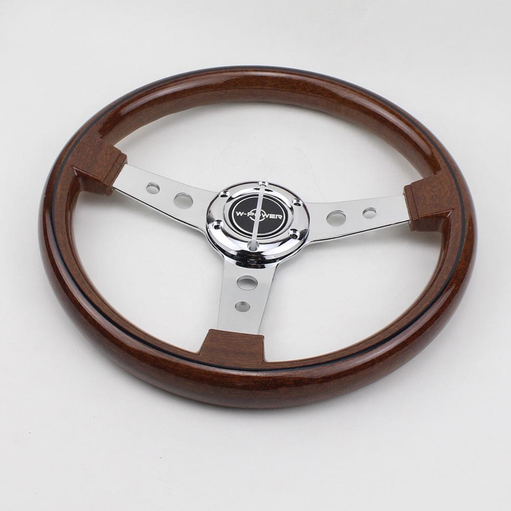 W-Power Steering Wheel Wood Grain Classic Flat 14
