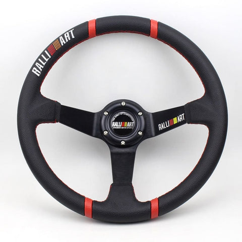 Ralliart Deep Dish Leather Steering Wheel 14inch - Steering Wheels 1