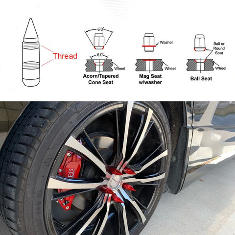 20x Black Spike Lug Nuts M12x1.5 – 3.18" Tall, 60° Conical Seat, For Aftermarket Wheels, LAA