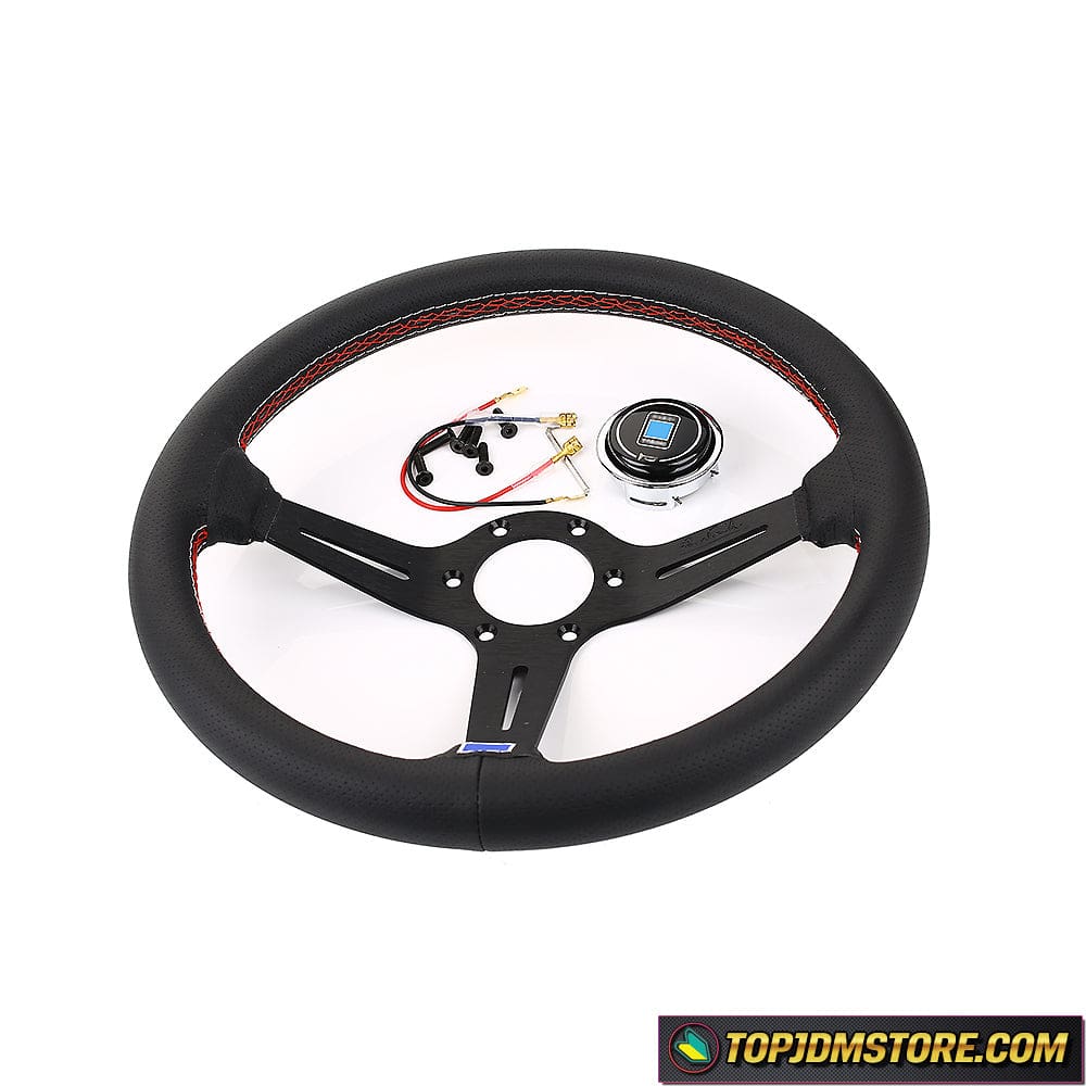 ND Red Stitch Leather Wheel | 350mm JDM Racing 74mm PCD – Top JDM Store