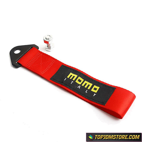 red tow strap,tow strap red,momo tow strap,jdm tow strap,front tow strap,racing tow strap,race car tow strap,tow eye strap,jdm tow hook strap,rear tow strap,motorsport tow strap,nylon tow strap,nylon tow rope