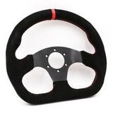 Universal Aftermarket 13inch Racing Flat Red Suede Steering Wheel - Top JDM Store