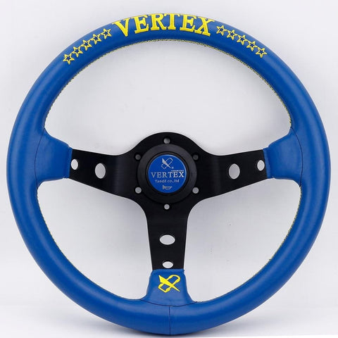 Vertex 10 Stars Blue Leather Sport JDM Steering Wheel Embroidered 13inch - Steering Wheels 1