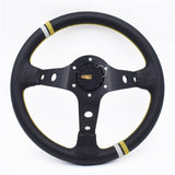 Vertex Black Leather Deep Dish Modified Steering Wheel 13inch/330mm - Top JDM Store